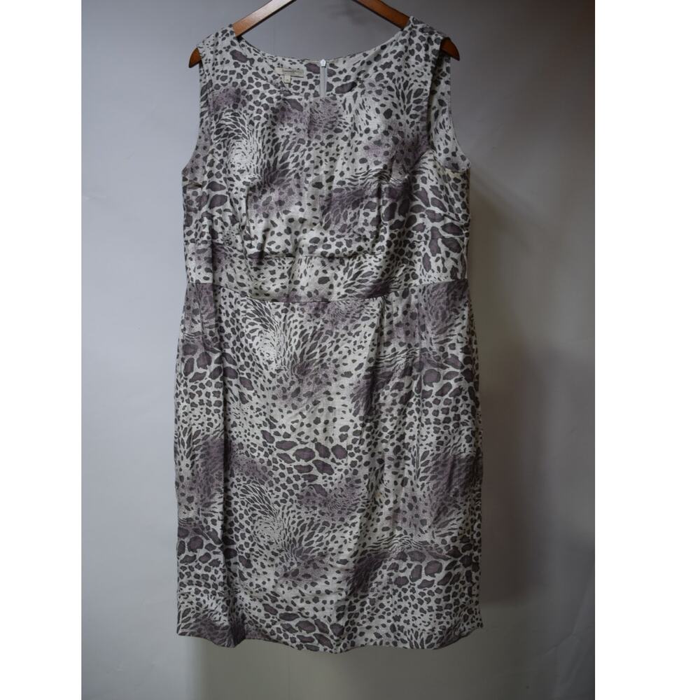 Santorelli Made in Italy Animal Print Linen Blend Sleeveless Sheath Dress 14